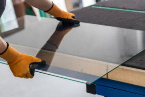 Glass Factory, Glazier Lifting That Table Glass